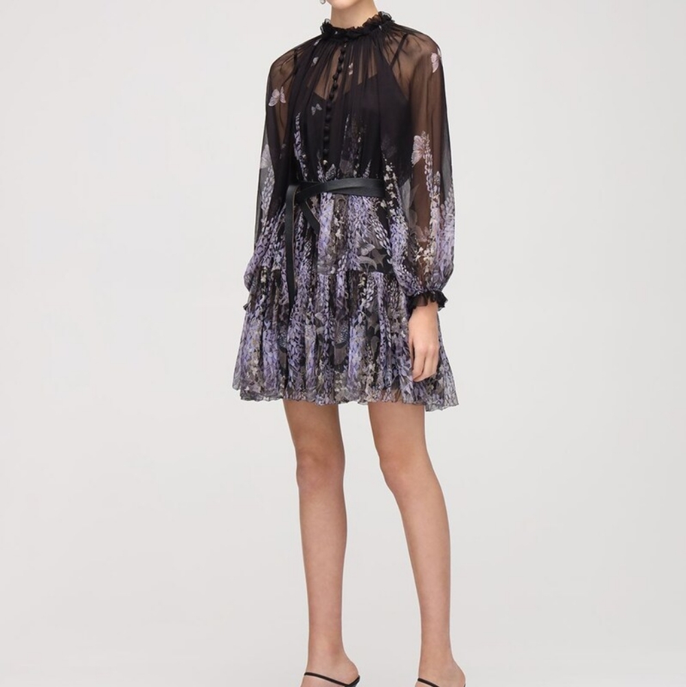 🚫Sold Nwot ZIMMERMANN BOTANICA LANTERN CHIFFON MINI DRESS in Sz 2